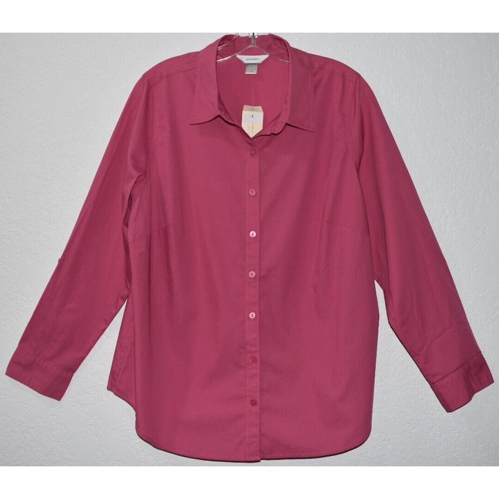 CJ‎ Banks Sz X Button front Blouse Long Roll Tab Sleeves Collar Lightweight New